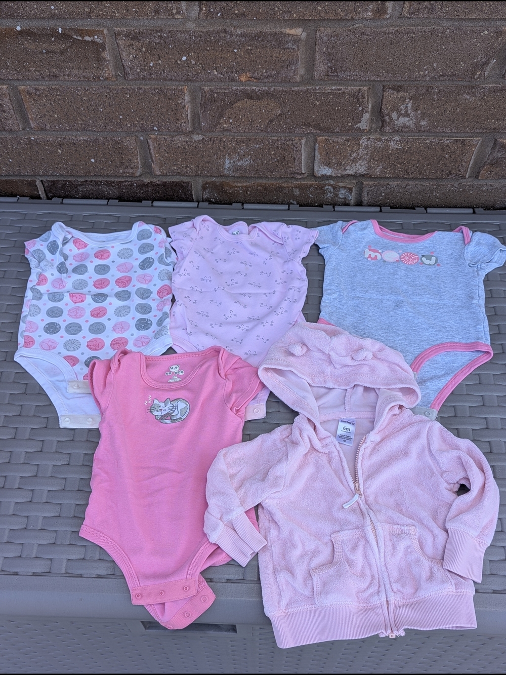 Gerber Pink and Gray Baby One-Piece Bodysuit Set with Pink Hooded Jacket